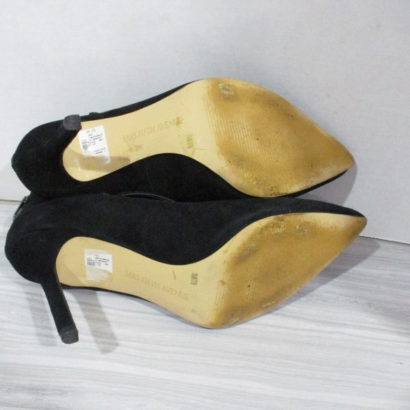 SAKS FIFTH AVENUE 'BERNADET'  3.5" ANKLE STRAP HEELS! BLACK MICRO-SUEDE. - Picture 9 of 13